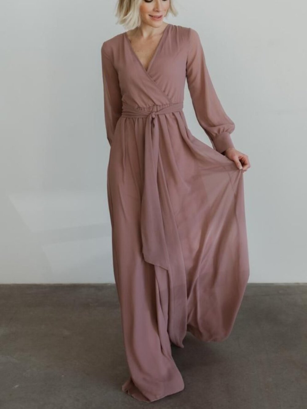 NWT Baltic Born Lydia Deep Mauve Chiffon Maxi Dress XL Long Sleeve